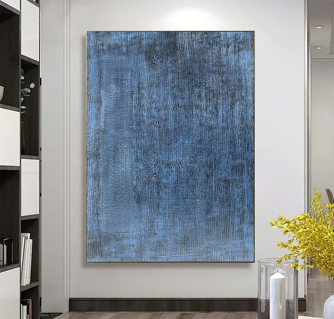 Tranquil Blue Abstract Oil Painting for Serene Home Decor