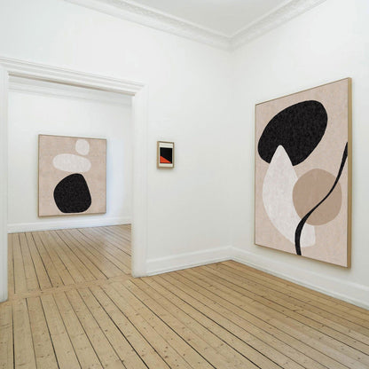 Modern Beige and Black Abstract Oil Painting for Contemporary Home Decor