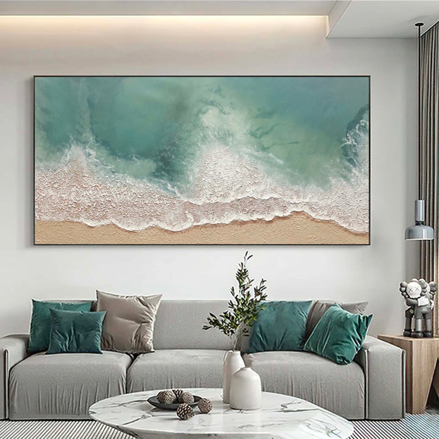 Serene Ocean Waves and Tranquil Beach Oil Painting for Coastal Home Decor
