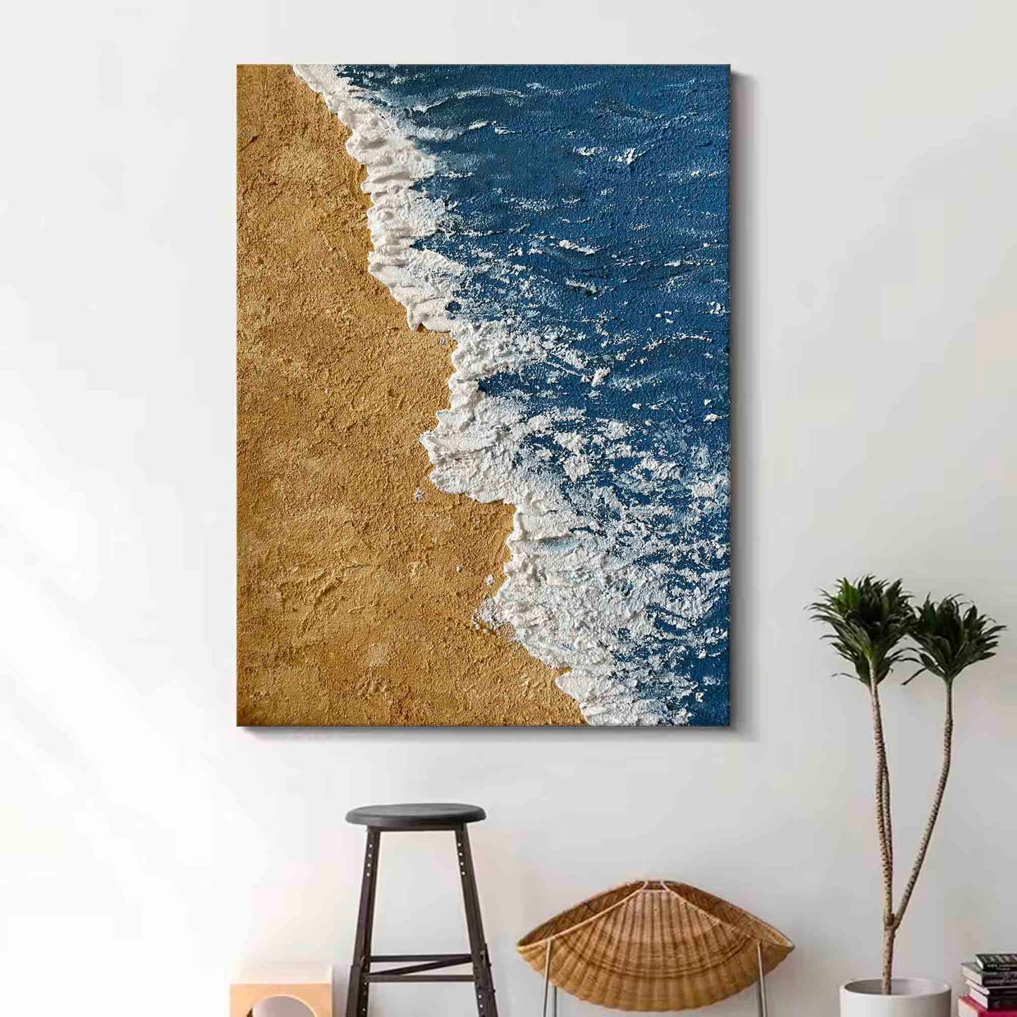 Serene Ocean Waves and Sandy Beach Oil Painting for Coastal Decor