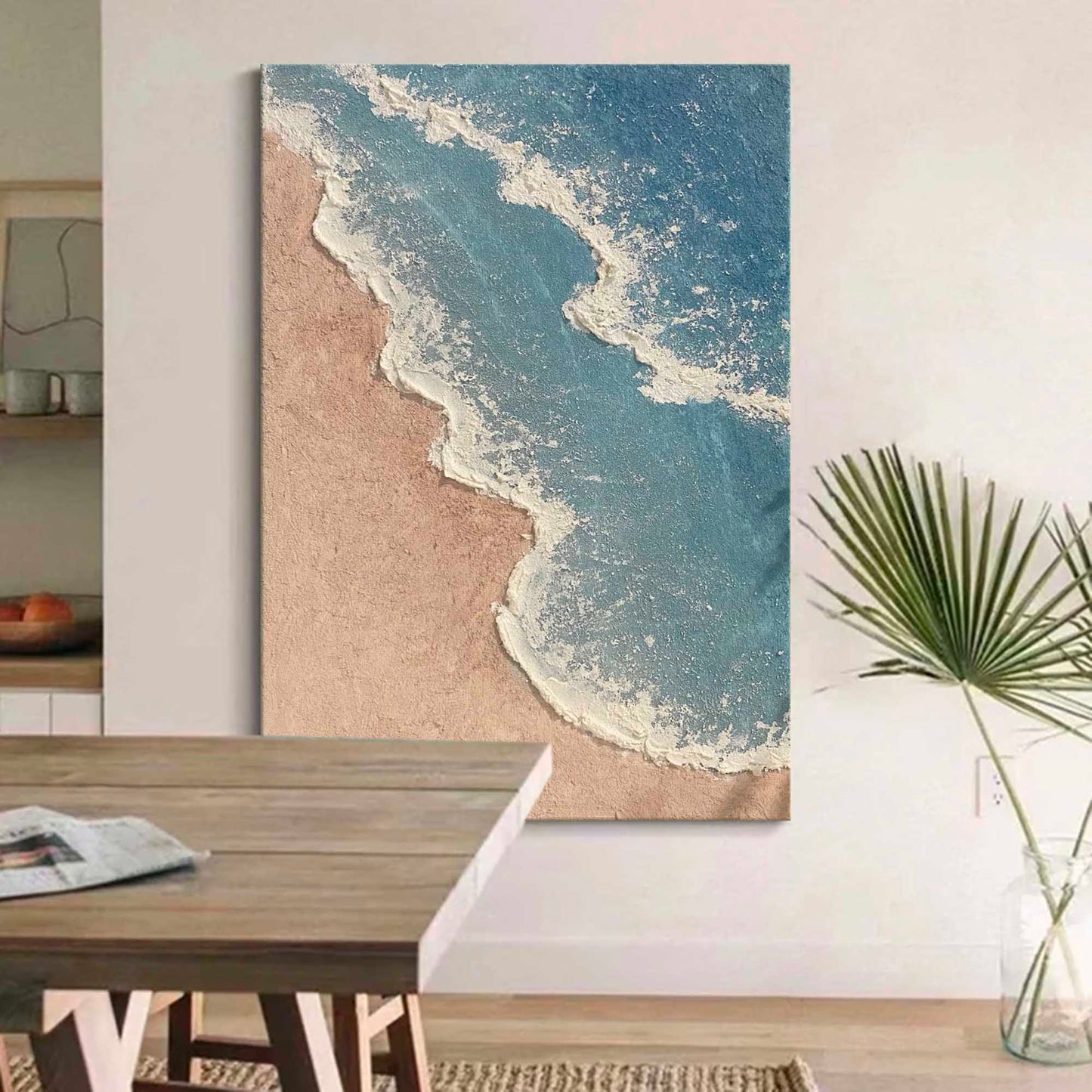 Serene Minimalist Ocean Landscape Oil Painting for Tranquil Home Decor