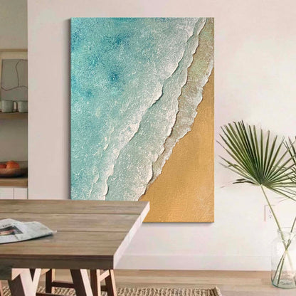 Serene Minimalist Ocean and Beach Oil Painting for Coastal Decor