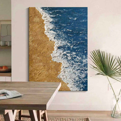 Serene Ocean Waves and Sandy Beach Oil Painting for Coastal Decor