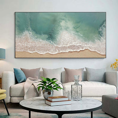 Serene Ocean Waves and Tranquil Beach Oil Painting for Coastal Home Decor