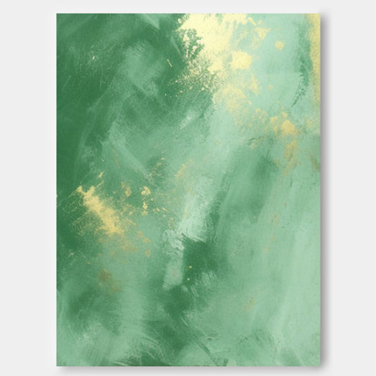 Vibrant Green Abstract Oil Painting with Gold Accents for Modern Decor