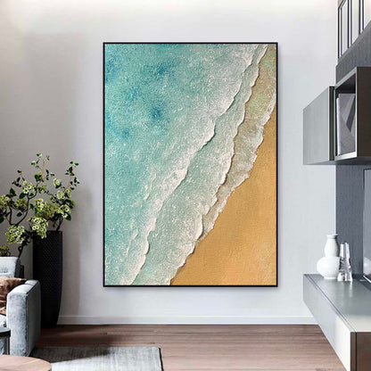 Serene Minimalist Ocean and Beach Oil Painting for Coastal Decor
