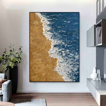 Serene Ocean Waves and Sandy Beach Oil Painting for Coastal Decor