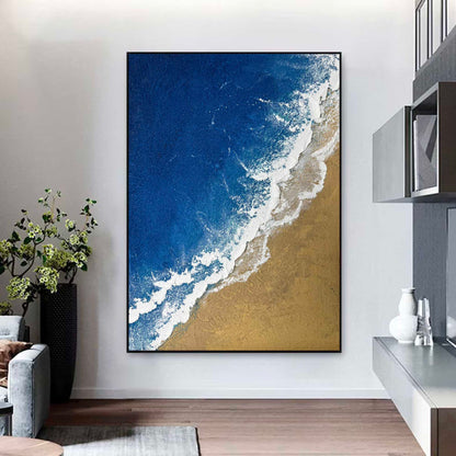 Seaside Serenity: Elegant Minimalist Ocean and Beach Oil Painting for Coastal Decor