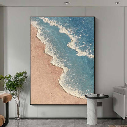 Serene Minimalist Ocean Landscape Oil Painting for Tranquil Home Decor