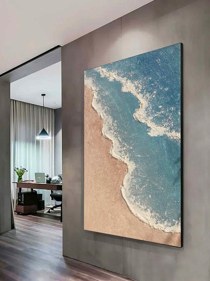 Serene Minimalist Ocean Landscape Oil Painting for Tranquil Home Decor