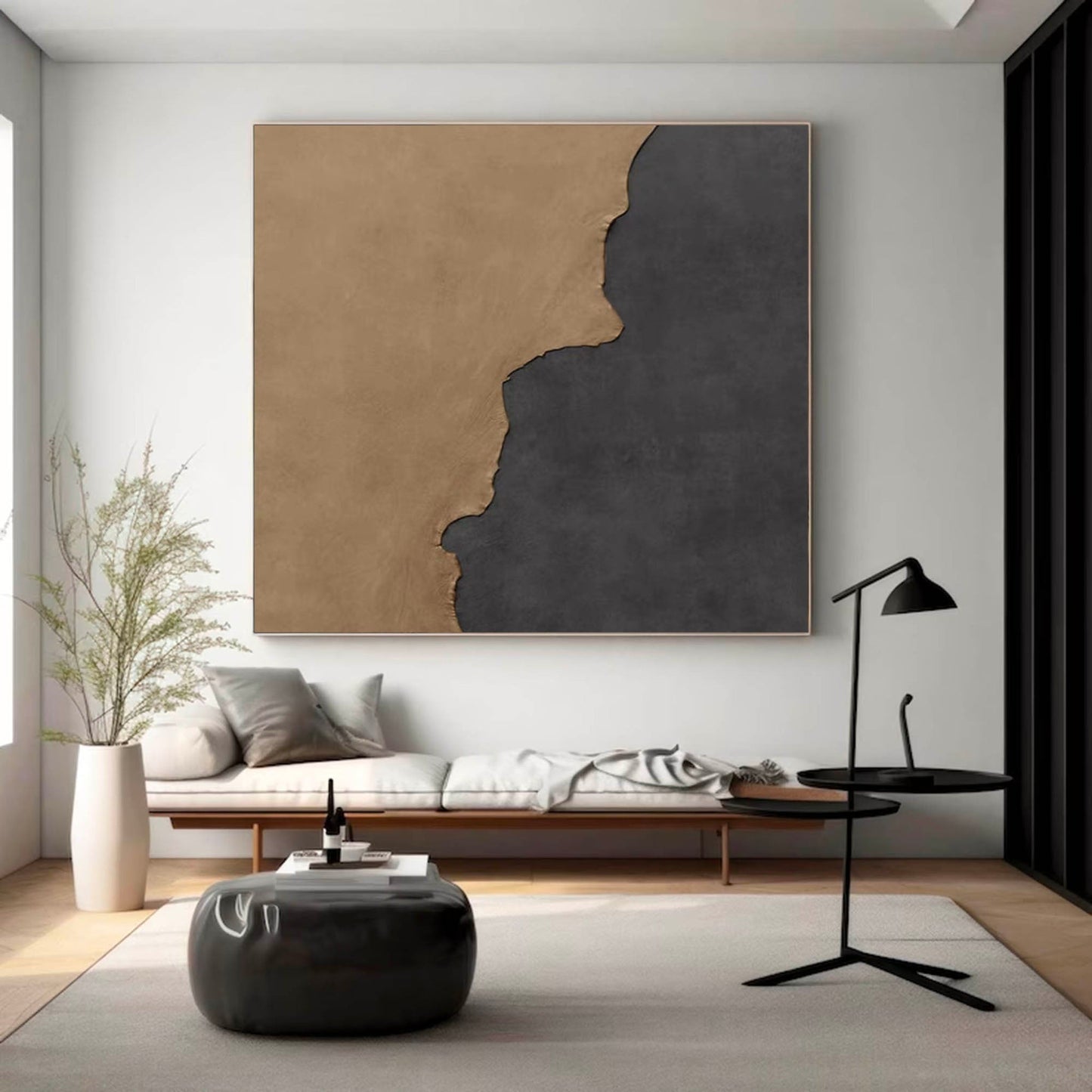 Contemporary Minimalist Oil Painting with Earthy Tones and Abstract Design