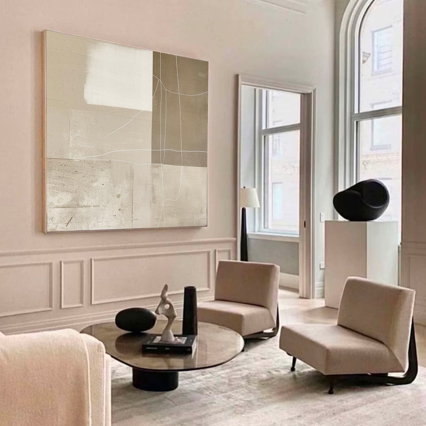 Elegant Minimalist Abstract Oil Painting in Neutral Tones for Modern Décor