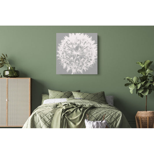 Whimsical Dandelion White and Gray Floral Canvas Art for Modern Home Decor