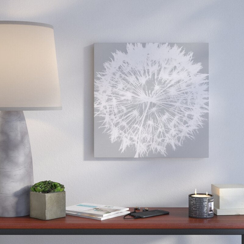 Whimsical Dandelion White and Gray Floral Canvas Art for Modern Home Decor