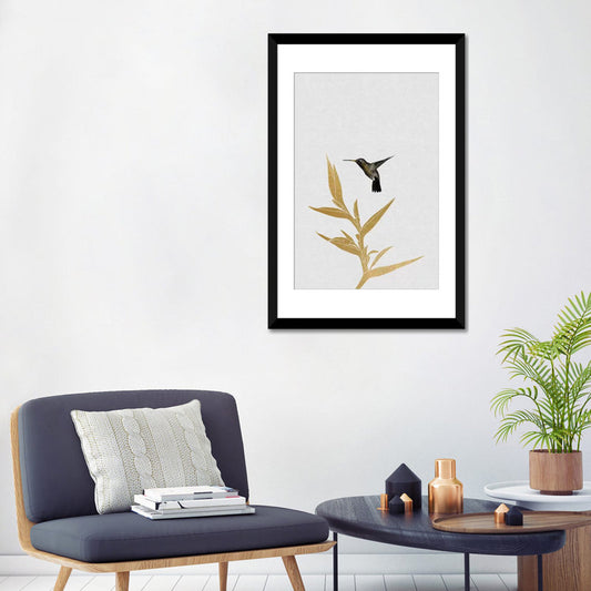 Hummingbird in Flight with Elegant Flower - Captivating Oil Painting on Canvas