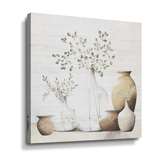 Sage Green Floral Jars Canvas Art | Neutral Decor for Home and Office Walls