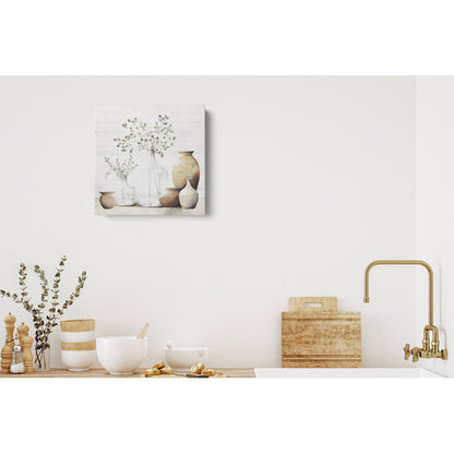 Sage Green Floral Jars Canvas Art | Neutral Decor for Home and Office Walls