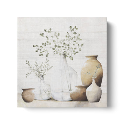 Sage Green Floral Jars Canvas Art | Neutral Decor for Home and Office Walls