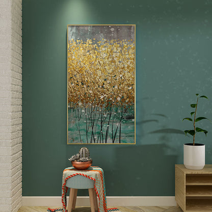 Golden Floral Serenity: Elegant Oil Painting for Modern Home Decor