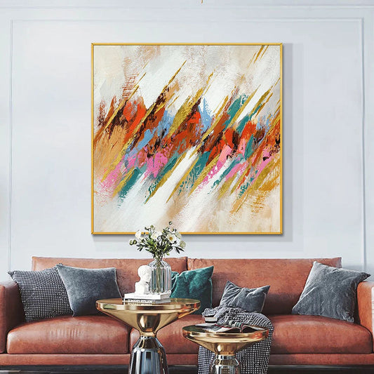 Vibrant Abstract Oil Painting with Striking Colorful Brush Strokes for Home Décor