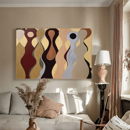 Abstract Minimalism: Elegant Figures in Earthy Tones Oil Painting