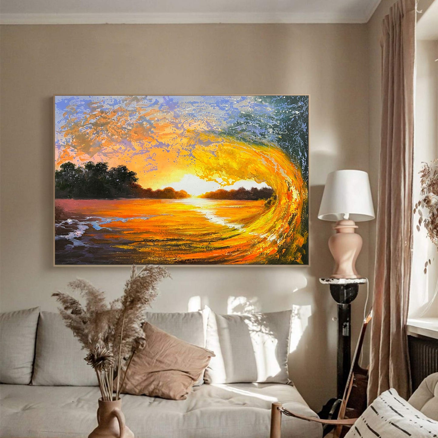 Vibrant Sunset Waves Oil Painting - Beautiful Coastal Wall Art