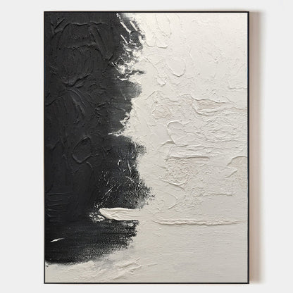 Black and White Modern Abstract Oil Painting for Contemporary Home Decor