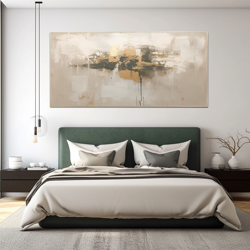 Elegant Minimalist Abstract Oil Painting with Gold Accents for Modern Decor
