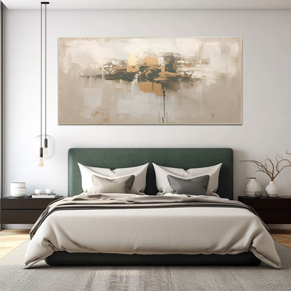 Elegant Minimalist Abstract Oil Painting with Gold Accents for Modern Decor
