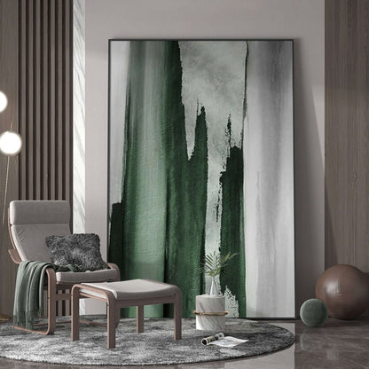 Abstract Green Serenity: Elegant Modern Oil Painting for Contemporary Spaces