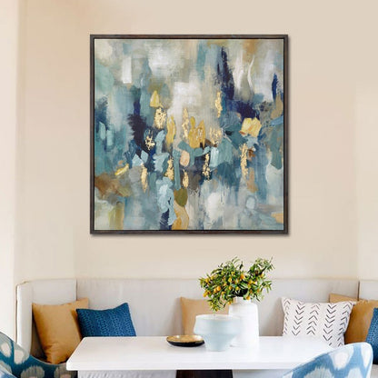 Abstract Cinematic Landscape Oil Painting in Blue and Gold Tones