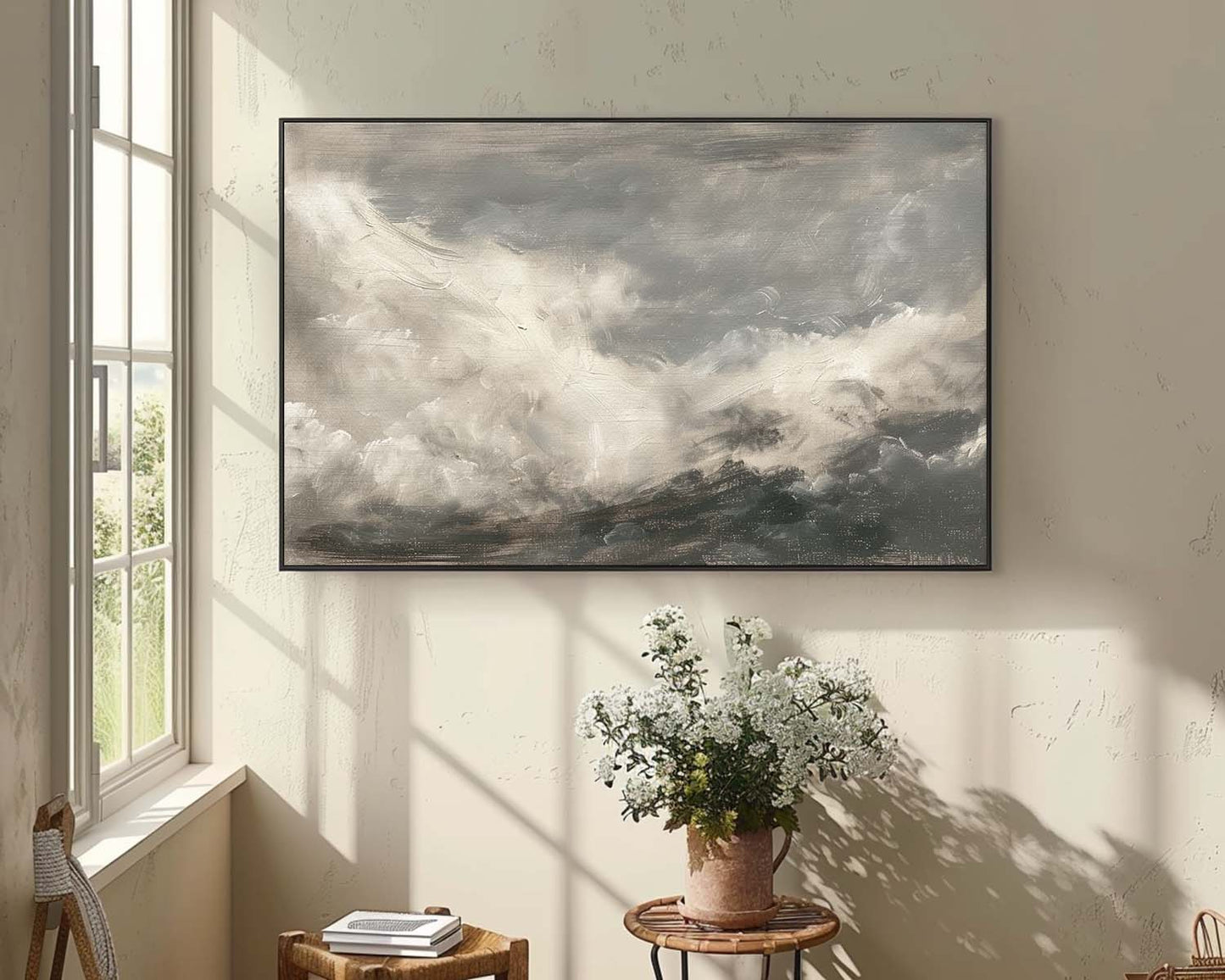 Serene Vintage Abstract Clouds Oil Painting for Modern Home Decor