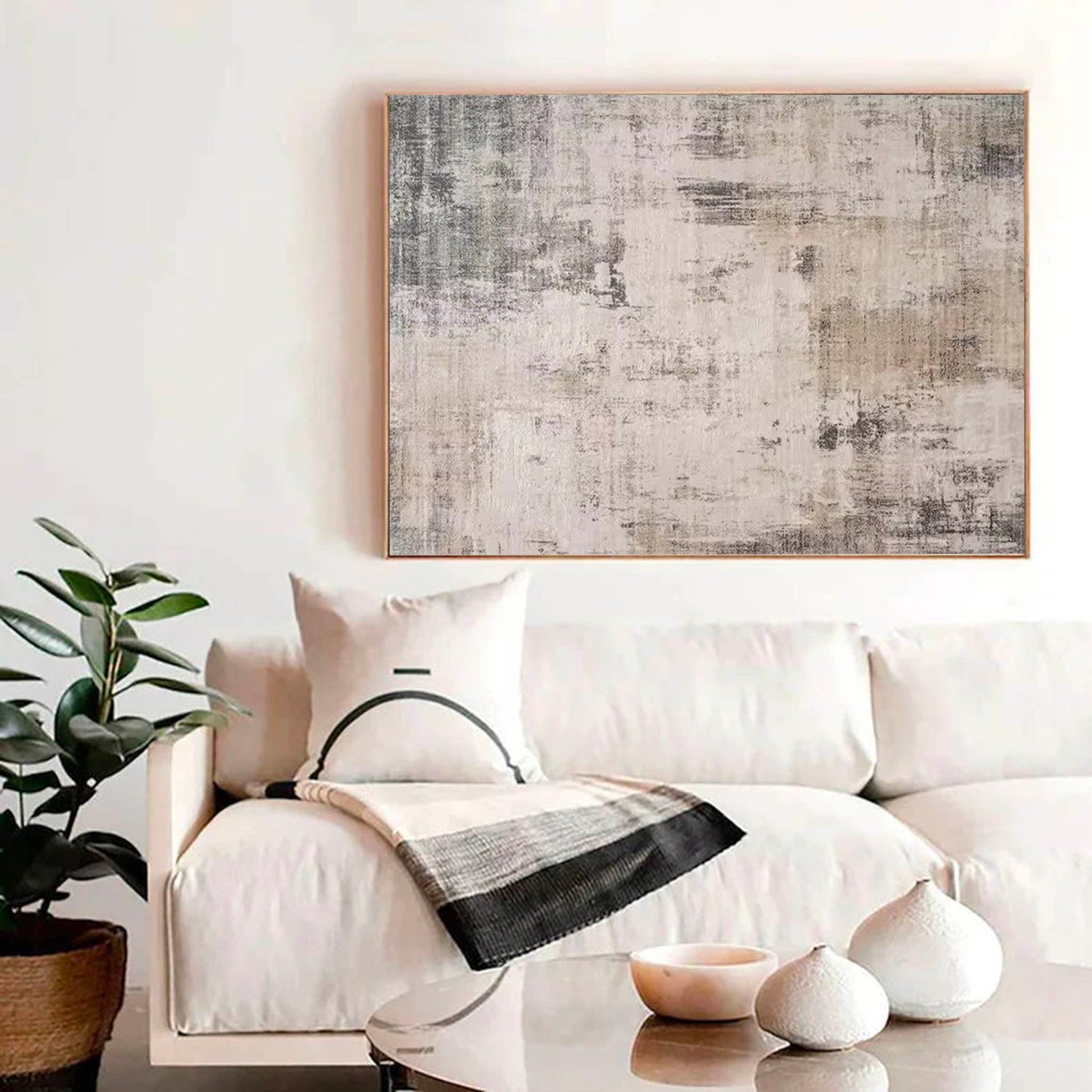 Neutral Tones Minimalist Abstract Oil Painting for Modern Home Decor