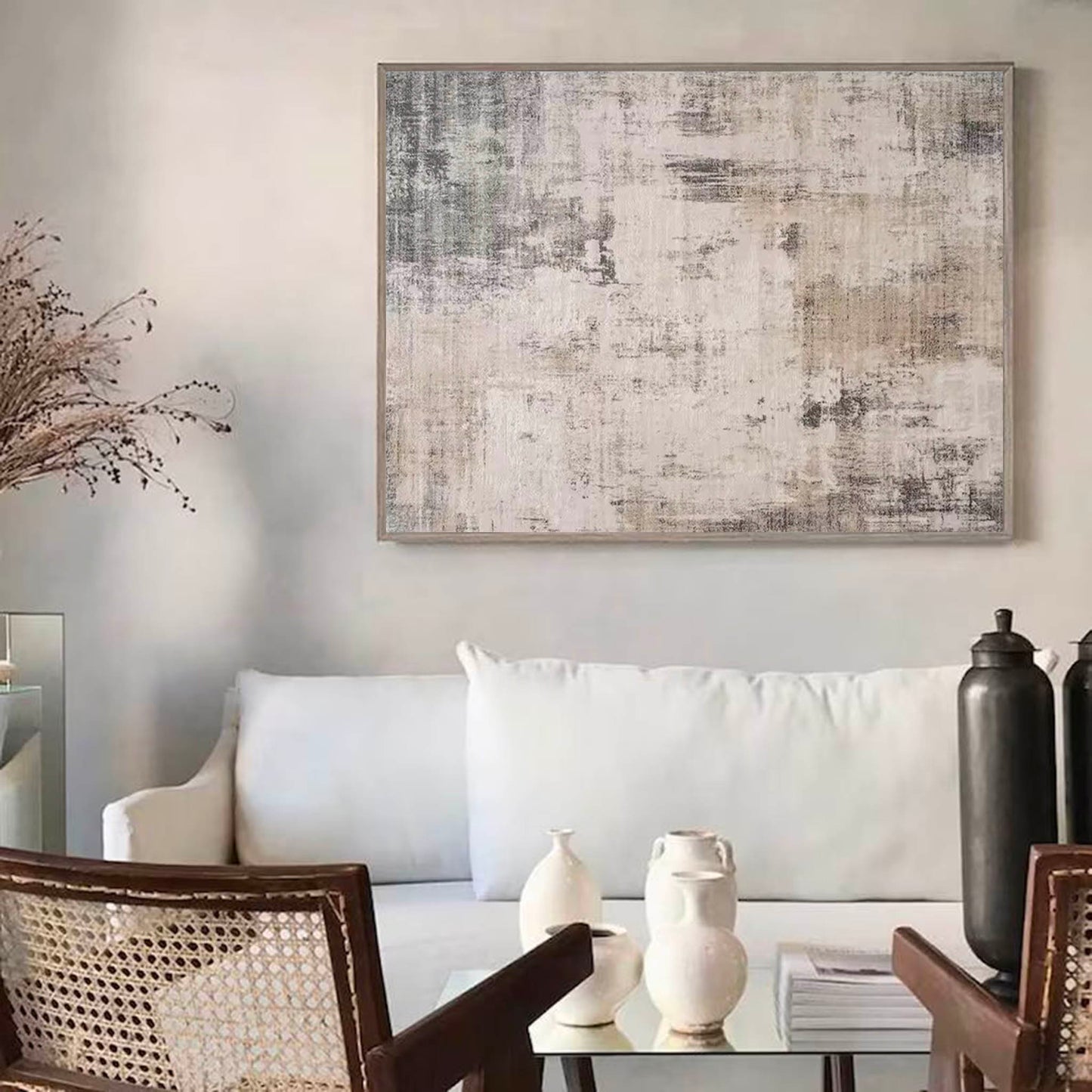 Neutral Tones Minimalist Abstract Oil Painting for Modern Home Decor