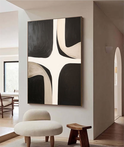 Contemporary Black and White Abstract Oil Painting for Modern Home Decor