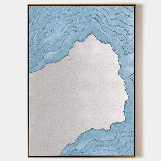 Abstract Blue and White Oil Painting with Textured Finish for Contemporary Decor