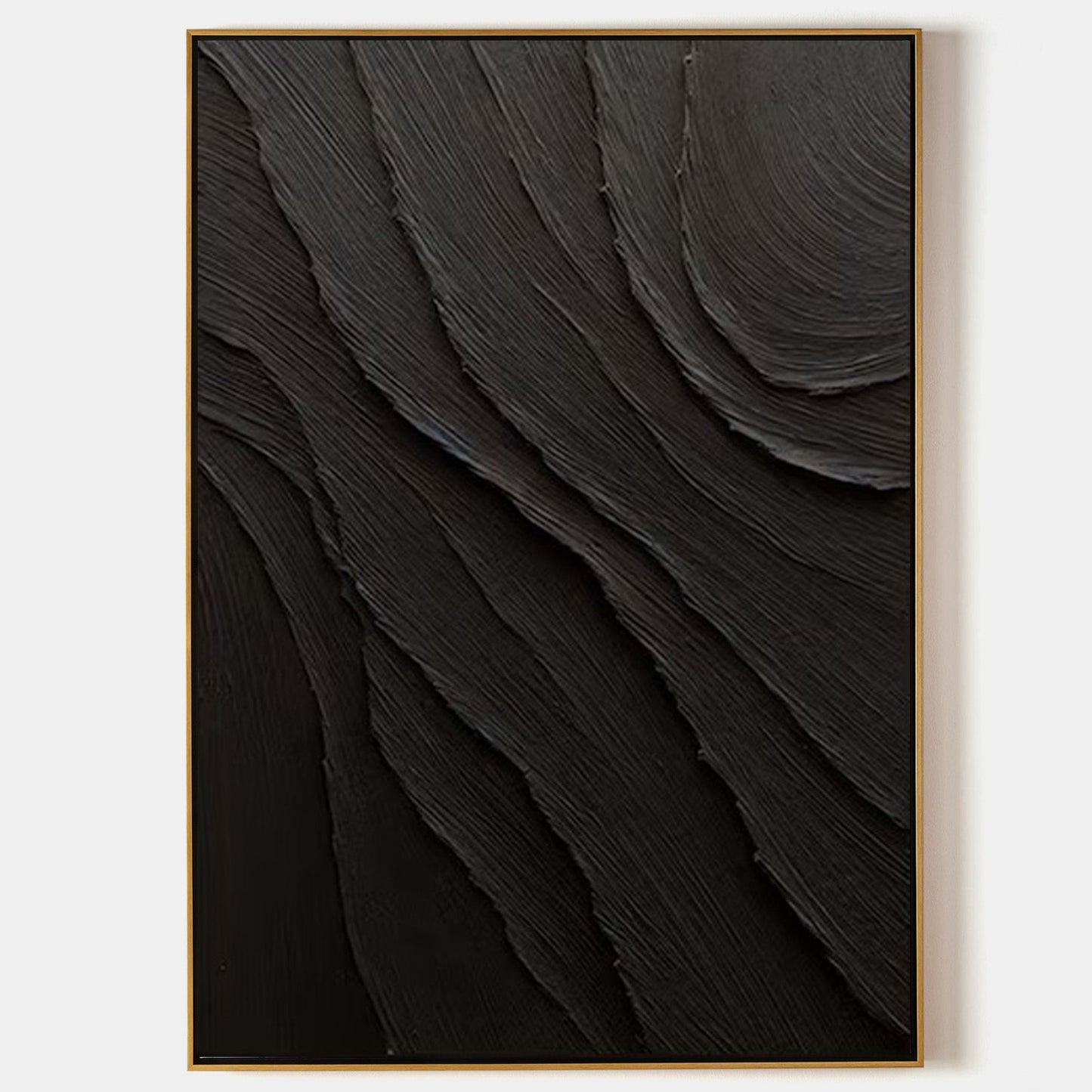 Elegant Minimalist Black Abstract Oil Painting for Contemporary Decor