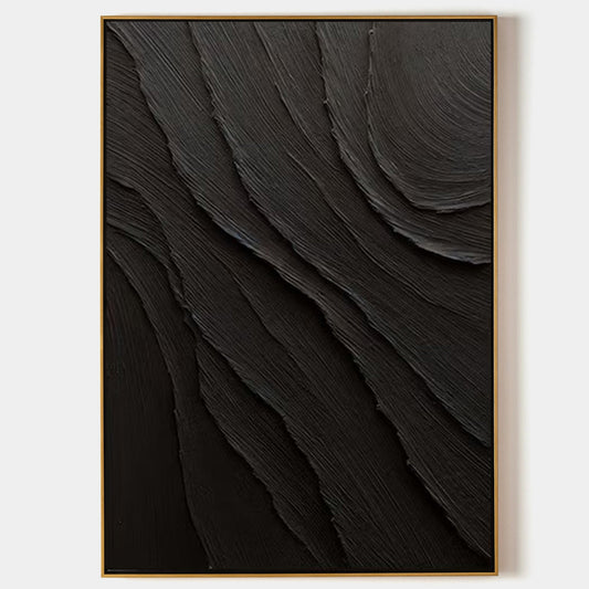 Elegant Minimalist Black Abstract Oil Painting for Contemporary Decor