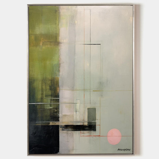 Contemporary Green and Gray Abstract Oil Painting for Modern Art Lovers