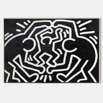 Bold Abstract Expressionist Oil Painting in Keith Haring Style