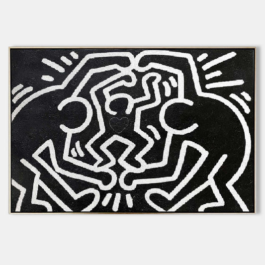 Bold Abstract Expressionist Oil Painting in Keith Haring Style