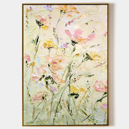 Vibrant Floral Oil Painting with Soft Pastels and Textured Brushstrokes