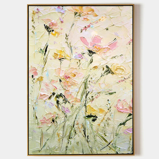 Vibrant Floral Oil Painting with Soft Pastels and Textured Brushstrokes