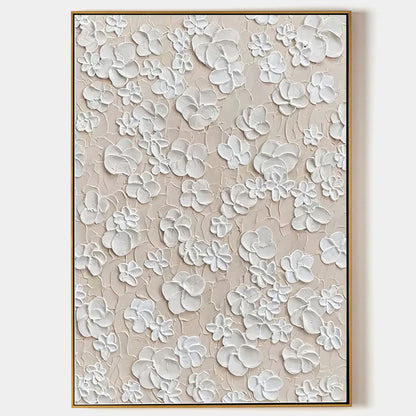 Textured Floral White Oil Painting for Elegant Home Decor