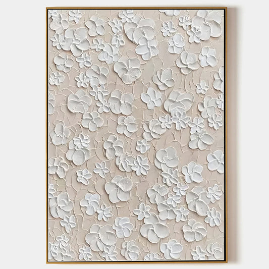 Textured Floral White Oil Painting for Elegant Home Decor