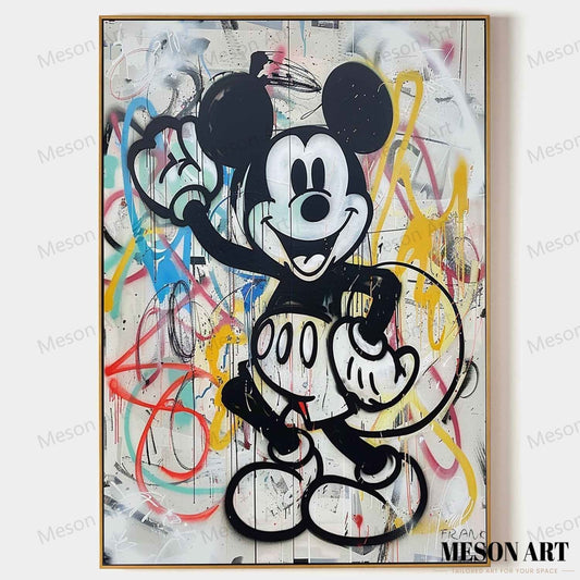 Colorful Pop Art Mickey Mouse on Canvas - Modern Abstract Oil Painting for Home Decor