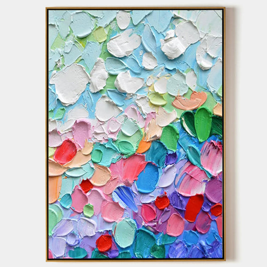 Vibrant Abstract Floral Oil Painting with Bold Textures and Rich Colors