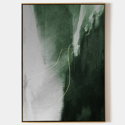 Stunning Green and Gold Abstract Oil Painting for Modern Home Decor