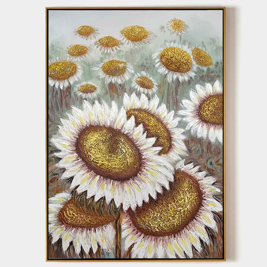 Vibrant Sunflower Oil Painting with Textured Golden Accents for Wall Art Decor