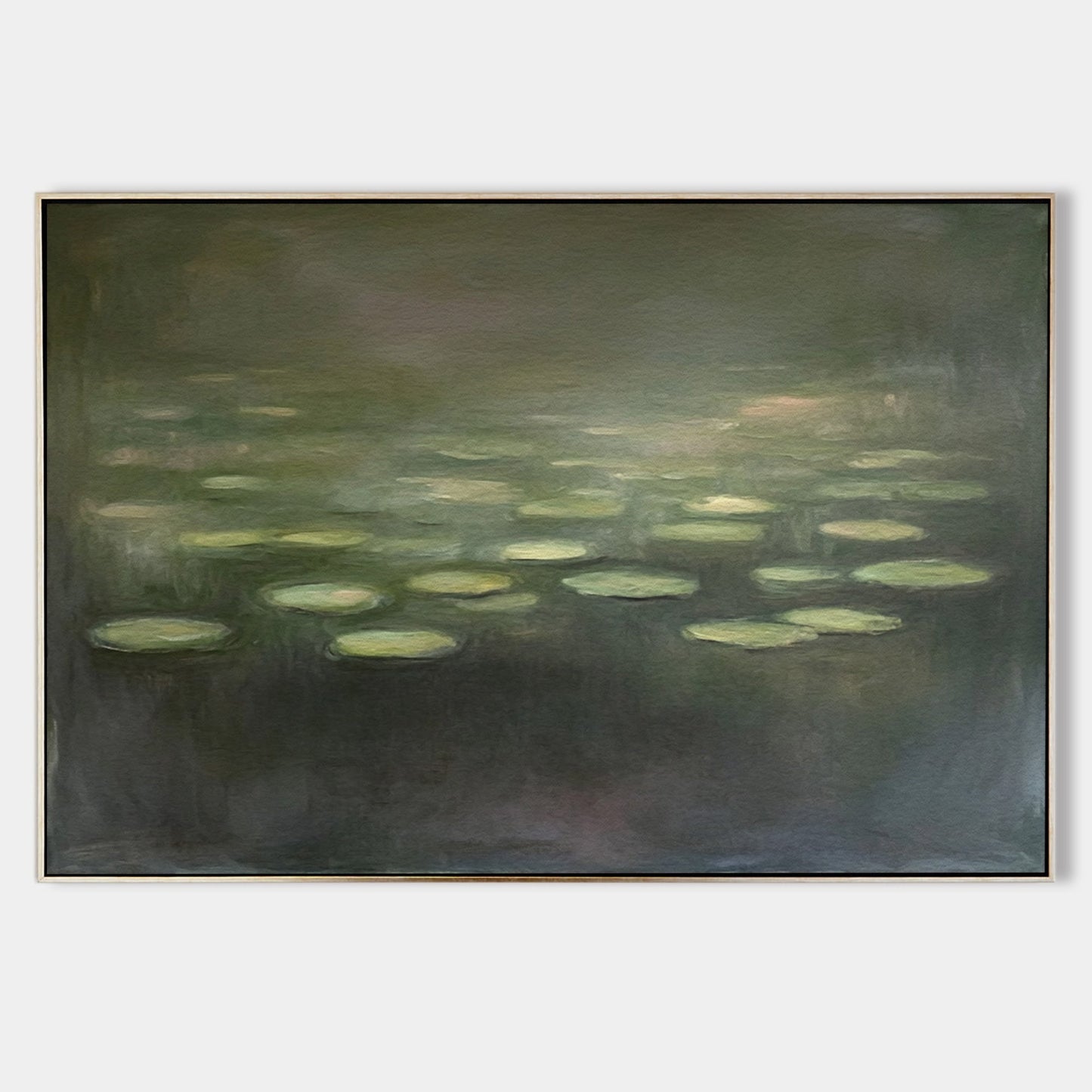 Serene Modern Abstract Oil Painting of Tranquil Water Lilies